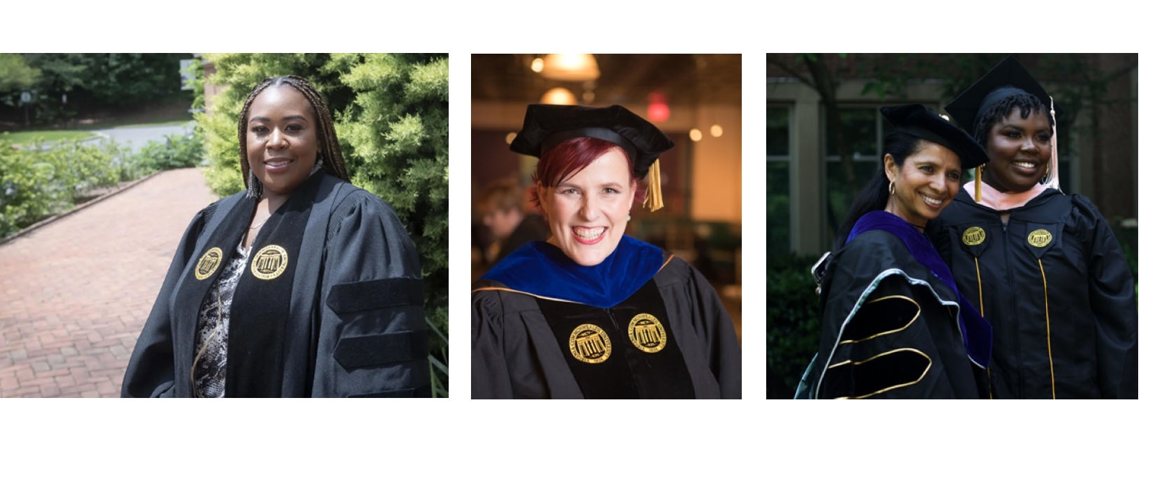 Two people wearing commencement regalia